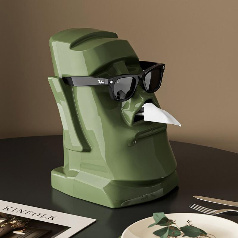 Glasses Earphone Storage Rack Multi-Function Desktop Storage Creative Moai Tissue Box for Bedroom or Office Table Decorative