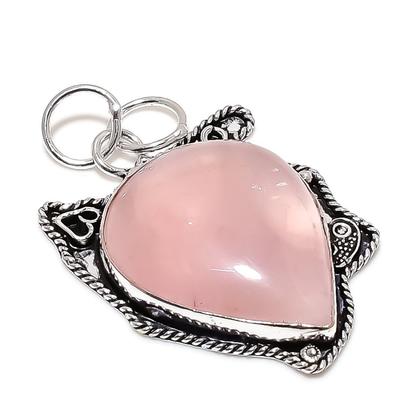 Natürlicher Rosenquarz Edelstein Handgefertigter Anhänger aus 925er Sterlingsilber 5,5 cm S2I89