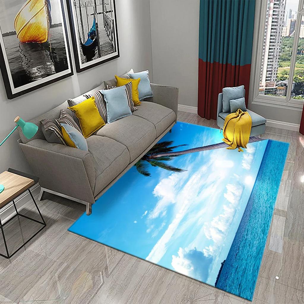 Coconut Tree Carpet Sunset Tropical Scenery Sea Beach Landscape Kitchen Bathroom Non-Slip Doormat Living Room Bedroom Decor Rugs