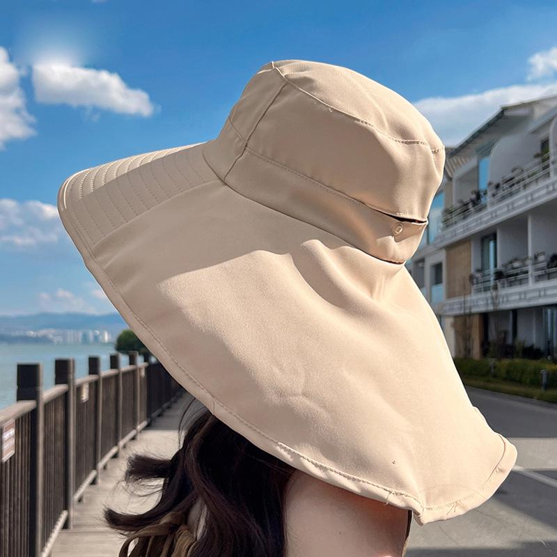 Summer Outdoor Sun Hat with Ponytail Hole Hat Women's Wide Brim Cap Beach Hat Shawl Fisherman Hat UV Protection Visor Hat