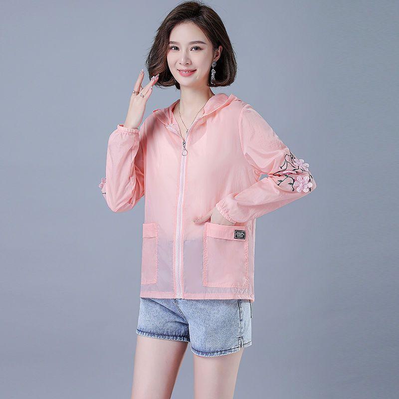 Embroidery Print Hooded Thin Coat Spring Summer Oversize Loose Jackets Women Casual Sun Protection Outwear Elegant