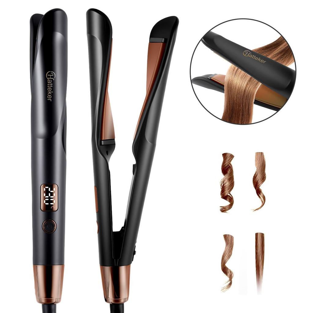 Hatteker Ceramic Hair Curler Straightener 30S Fast Heat up with Auto Shut-Off for Quick Safe Styling