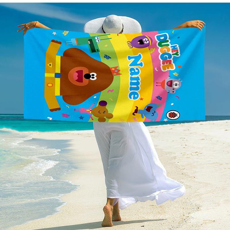 Custom Name Ultra-Soft Beach Towel with Hey Duggee Theme,Ideal for Pool - Camping, Diving - Perfect Travel Essential, Vibrant Beach Towel.