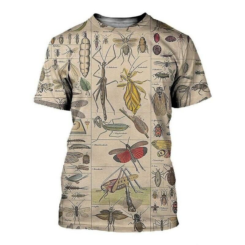 

Мужская футболка с 3D принтом насекомых, топы, летние повседневные пуловеры с круглым вырезом и короткими рукавами, модная уличная мужская одежда L