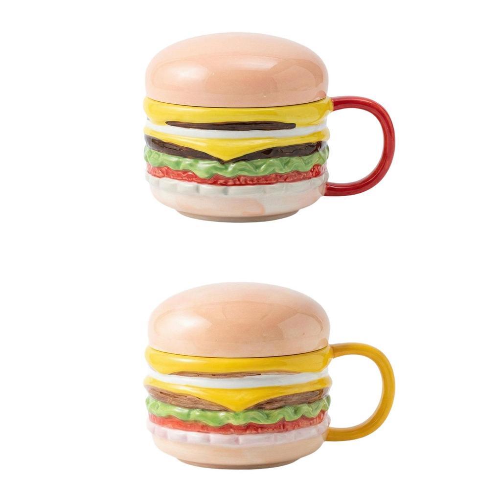 Ceramic Coffee Mug with Lid Burger Shaped Breakfast Cup Creative Kitchen Mug for Home Office Tea Coffee