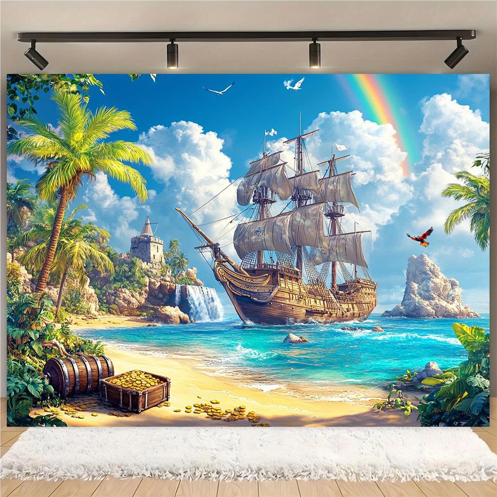 2D Planar Diagram, 2D Planar Banner, 1 Piece of Pirate Treasure Tropical Beach Party Background Decoration Item