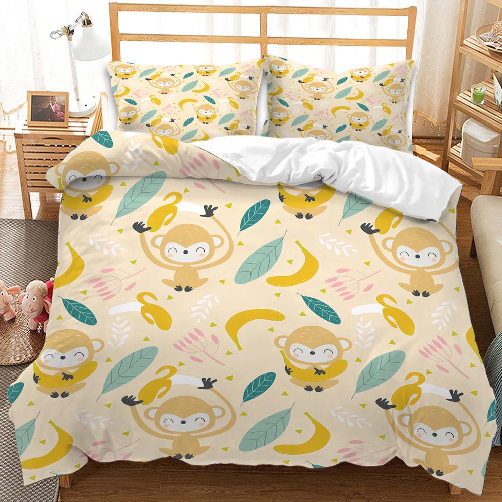 3D Digital Printing Cartoon Animal Bed Three-Piece Set Four-Piece Set