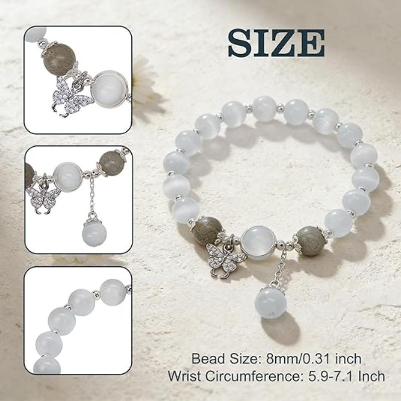 Ladies' Crystal Bracelet, Cat's Eye Stone Bracelet, Gray Moonstone, Labrador Butterfly Charm Bracelet, Jewelry