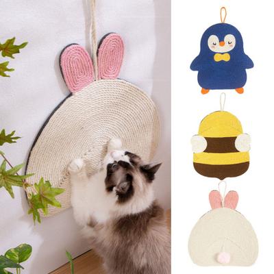 Vertical Cat Scratching Mat Sisal Cat Scratcher with Hanging Loop Cute Animal Shape Cat Scratch Pad Protects Furniture for Indoor Cats