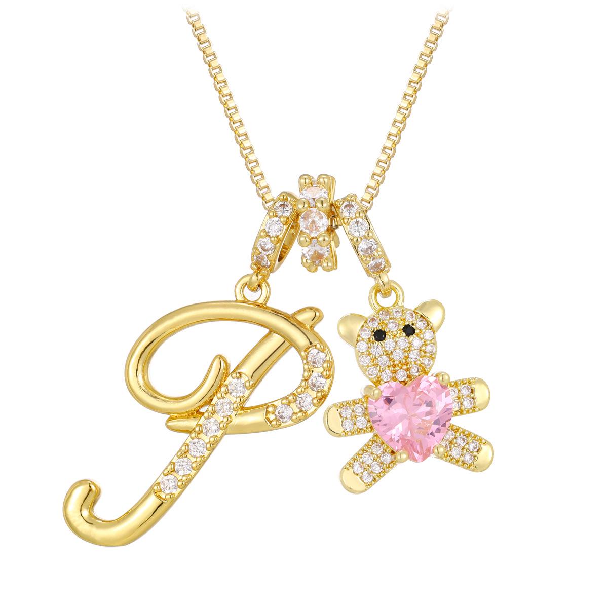 Dopamine 26-Letter Cute Little Bear Necklace: Light Luxury Niche Pendant Jewelry