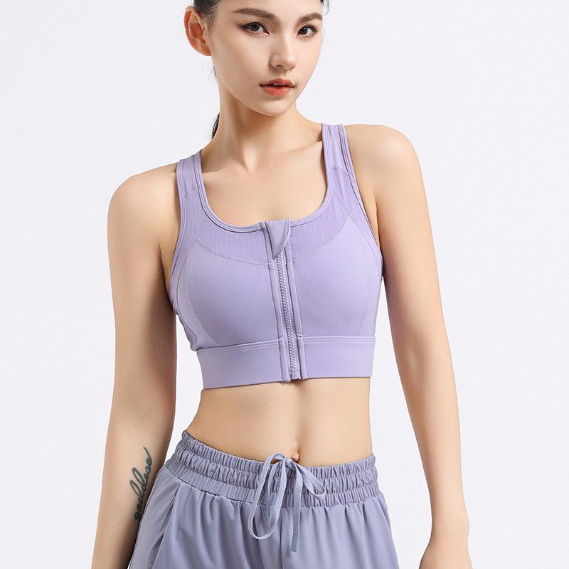 Women's Shockproof Sports Bra with Front Zipper and Side Support - Minimizes Bust for Running and Yoga
