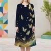 Women Plus Size Black Printed Two Piece Dress Set Round Neck Long Sleeve Cardigan Sleeveless Long Dress
