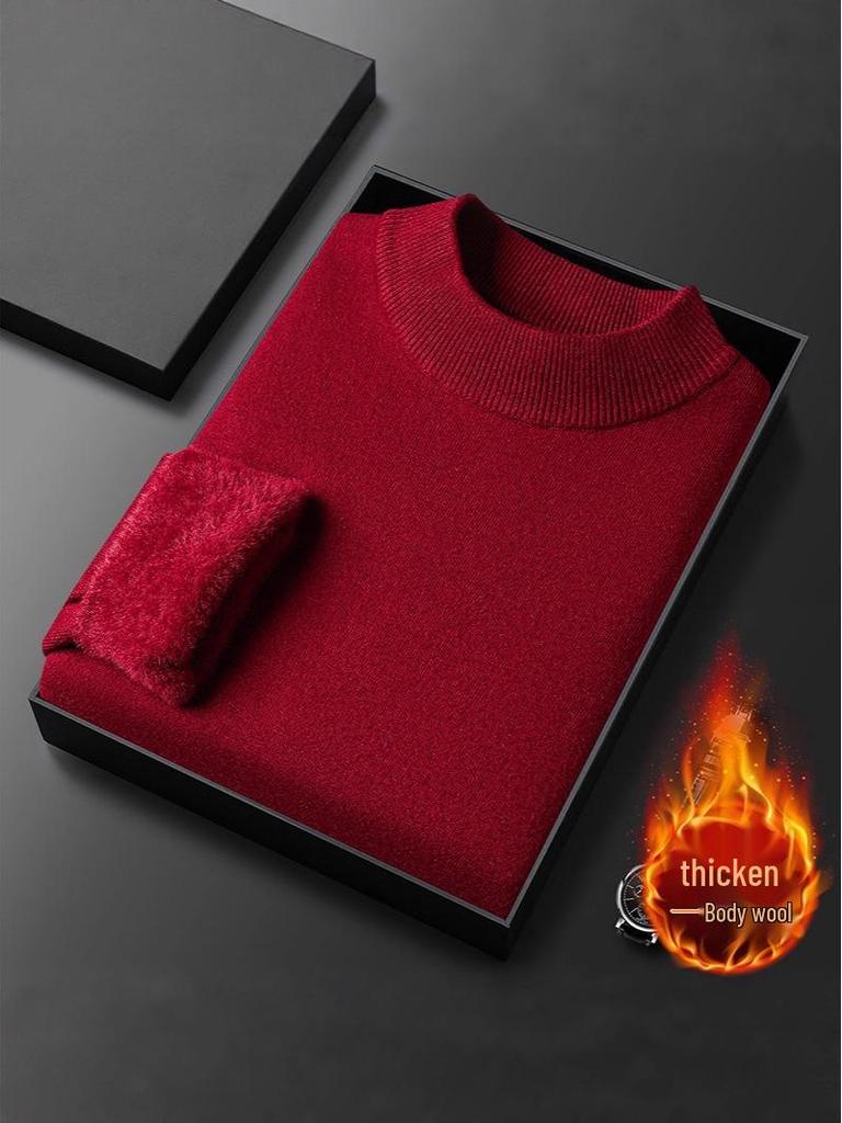 Men's 2025 Autumn/Winter Knitwear: Velvet-Lined, High Collar Sweater