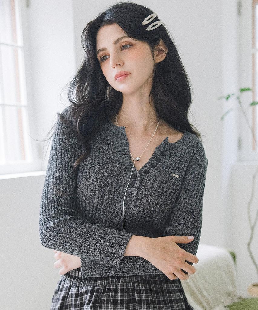 KOOLKITTEN Back-Tie Ribbed Button Knit Top