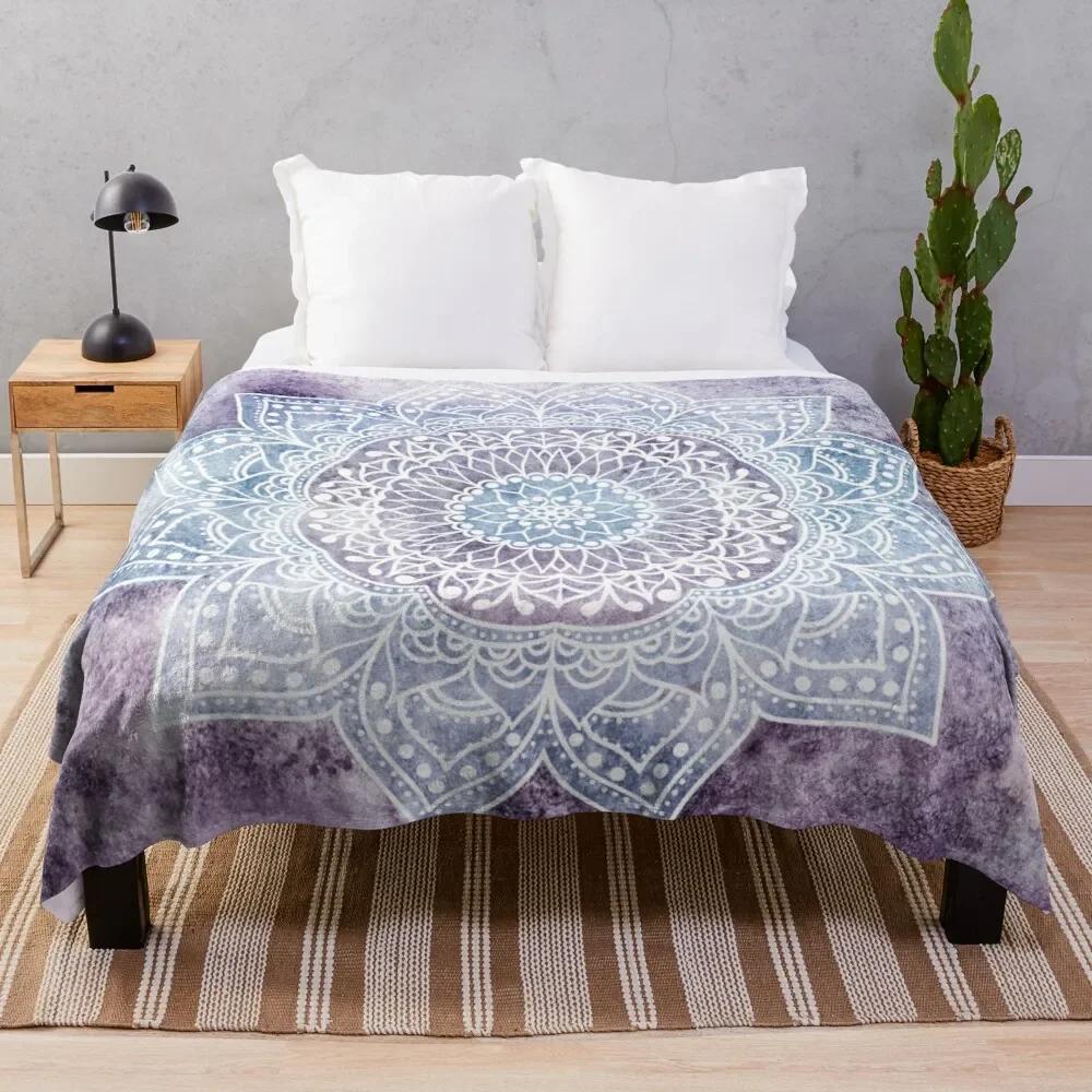 Mandala Throw Blanket Flannel Colourful Flower Pink Yellow Blue Boho Style Soft Warm Lightweight For Bed Sofa Couch King Queen