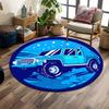 Blue Road Vehicle In Night Sky Print Round Rug, Living Room, Bedroom, Playroom Carpet, Non Slip Floor Mat, Gift