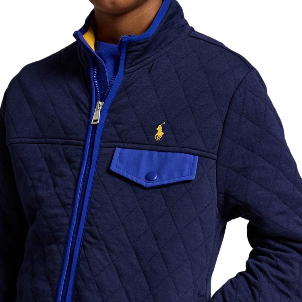 Polo Ralph Lauren Cotton Jacket FW24 Color Block Quilted Half High Neck Zipper Long Sleeve Kids Jackets Deep-Blue CWPOKNIY8021236-410