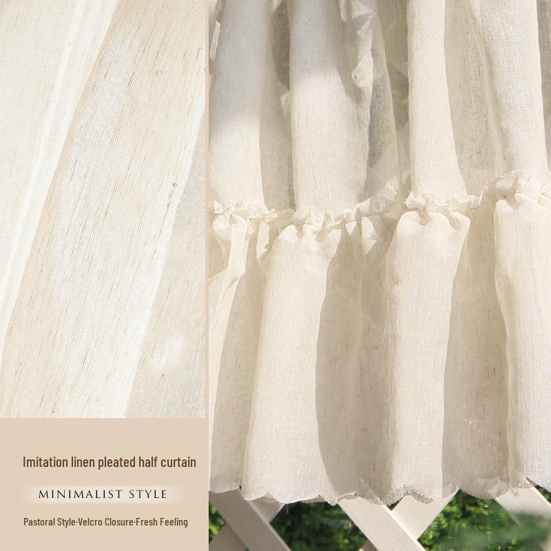 Perdea Voal Dantelă Franceză cu Velcro - Perdea Scurtă cu Textură de In pentru Bucătărie sau Ușă.