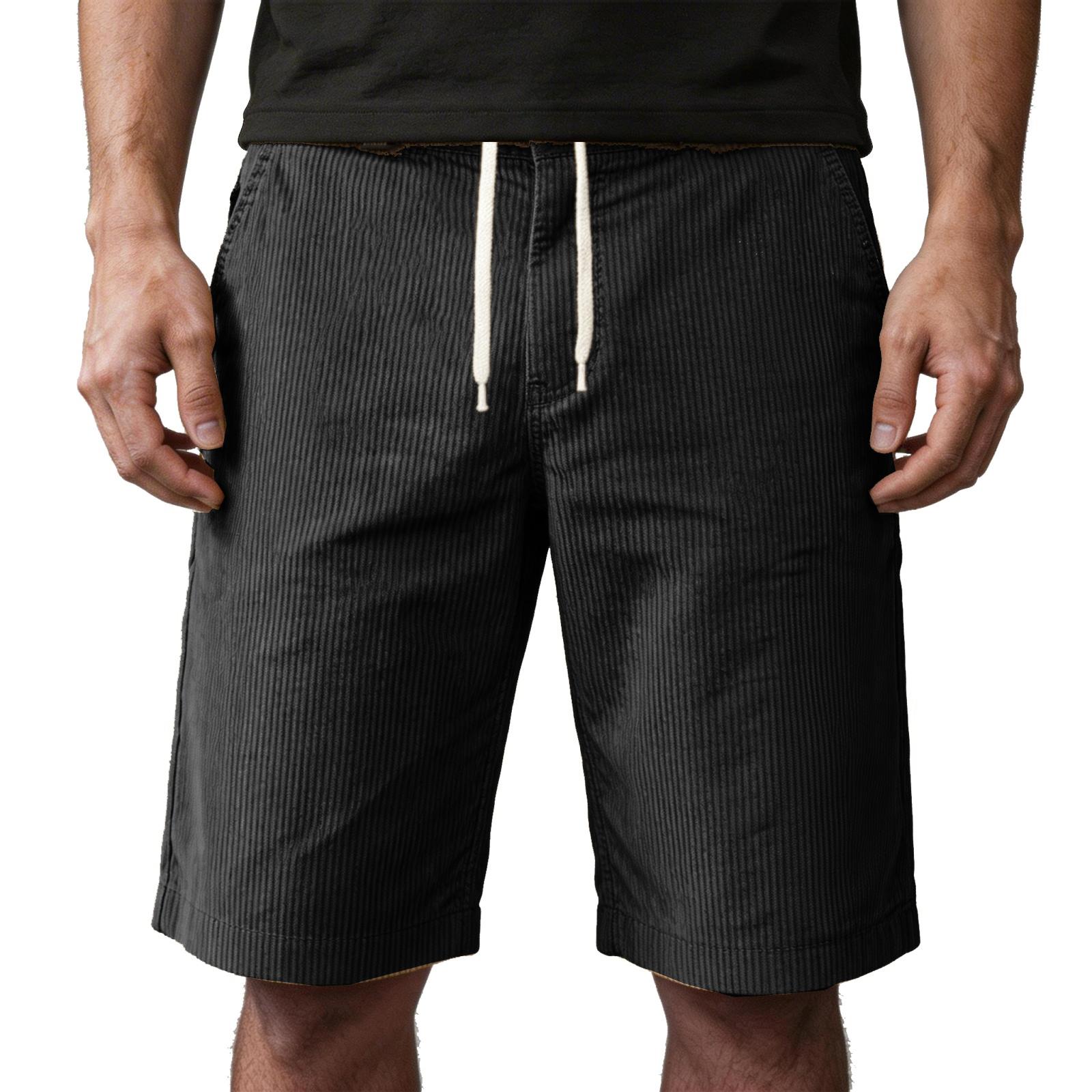 

Classic Mens Casual Corduroy Shorts Five Inch Length Multi Pocket Cargo Shorts Comfortable Sportswear Bottoms for Everyday Use L чёрный
