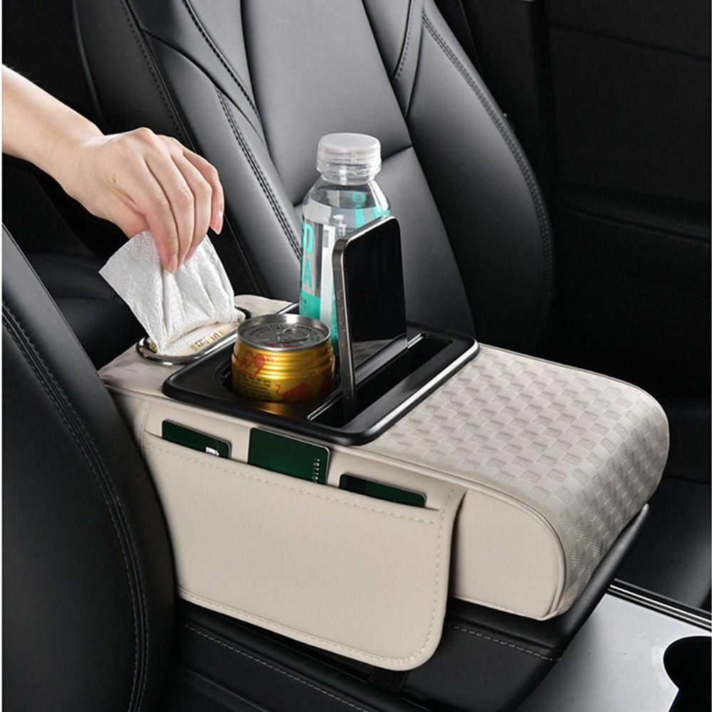 Nappa Leather Center Console Armrest Cushion Arm Rest Heightening Pillow  Auto Interior