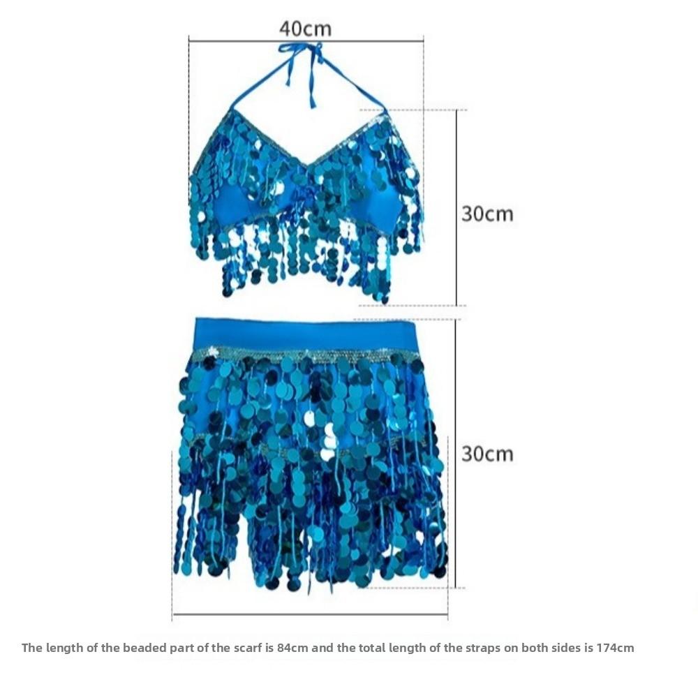 Fashion Sequins Belly Dance Skirt High Waist Fringe Top Dance Bra Belt Sexy Tassels Show Costumes Street Wear