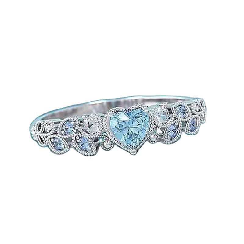 Blue Ocean Heart Zircon Ring: Women's Versatile Fashion Peach Heart Design