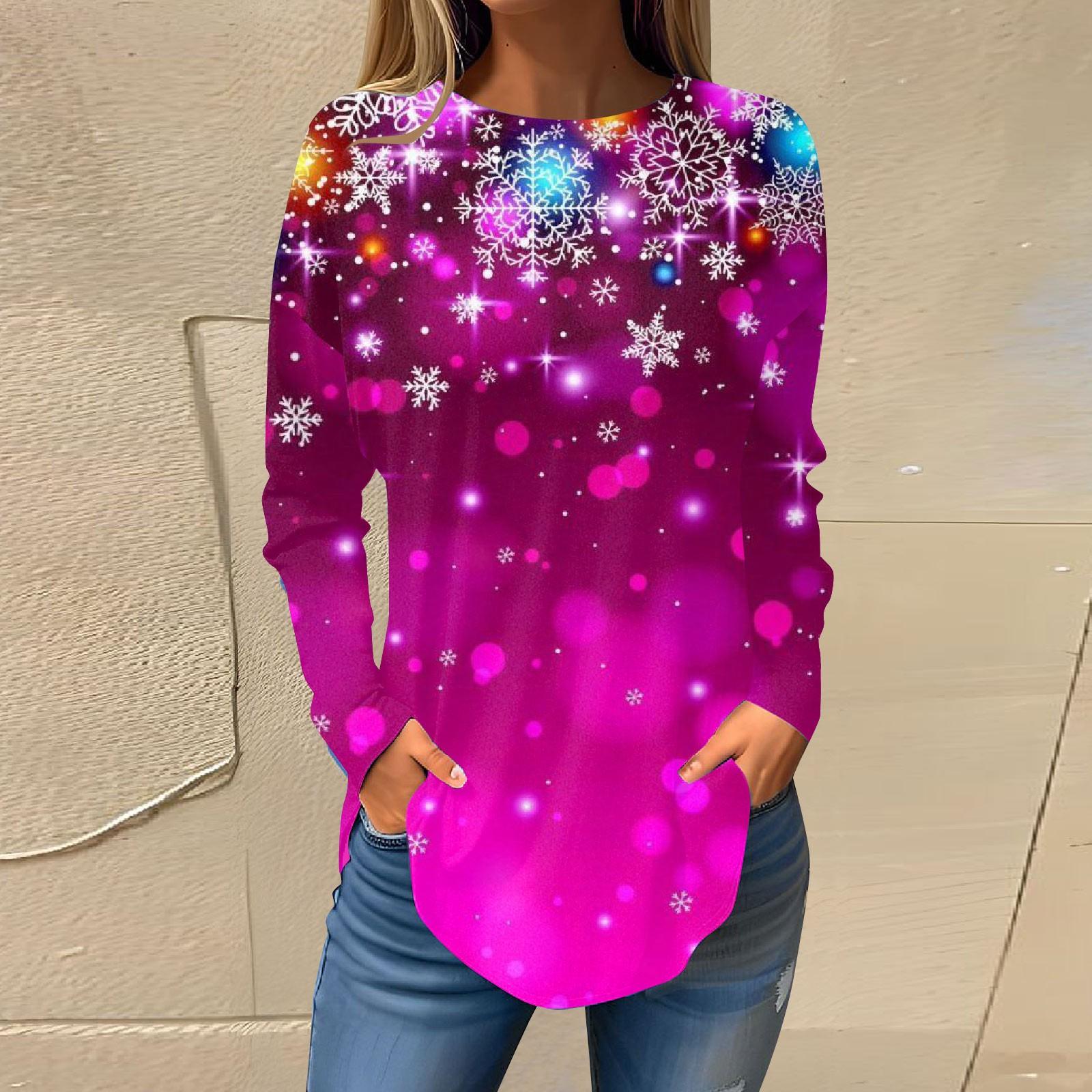 

Футболки для женщин, осенние повседневные рубашки с длинным рукавом, толстовка с рождественским принтом, топ, пуловер L