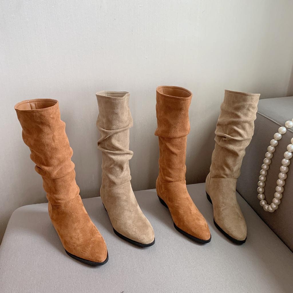 Grape mother retro pointed thick heel heightening western cowboy boots medium tube thin boots women's 2894-3 retro trend