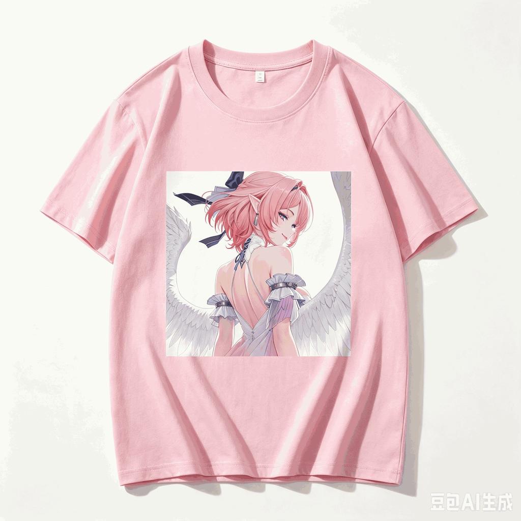 Remiel Zenless Zone Zero Back View Angel Wings Square Graphic Crew Neck Short Sleeve T-shirt