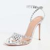 Luxury Rhinestone Designer Women Sandals Sexy Narrow Band Ankle-Wrap Thin High Heels for Women Summer Elegant Banquet Dress Shoe