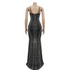 Women's Fashion Long Dress: Solid Color Mesh with Hot Drilling and Strappy Design