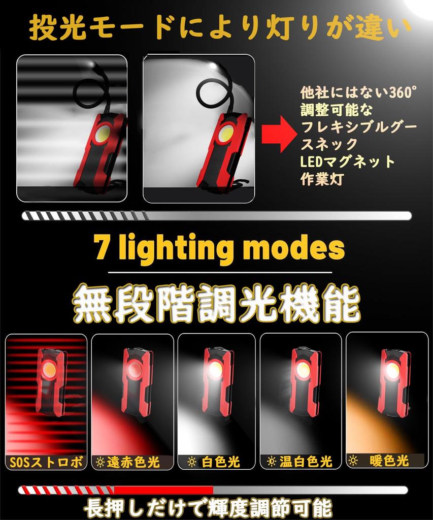 LED Work Portable COB Compact Brightness 7 Light IP65 4000mAH Large LED Battery Level SOS Powerful Hanging Night Nighttime Disaster Emergency Night
