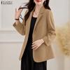 ZANZEA Women Casual Turn Down Collar Long Sleeve Thin Cardigan Blazer