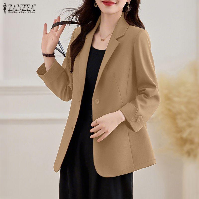 ZANZEA Women Casual Turn Down Collar Long Sleeve Thin Cardigan Blazer