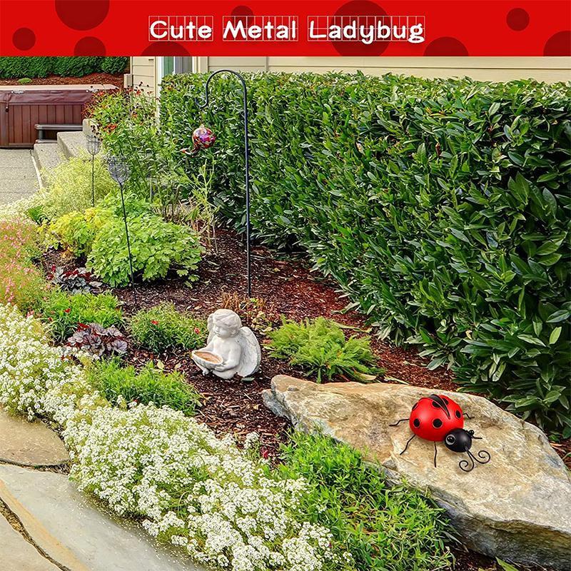 1PC Garden Sculpture Wall Metal Ladybug, Courtyard Hanging Decoration Ladybug Wall Decoration, Iron Ladybug Ornament