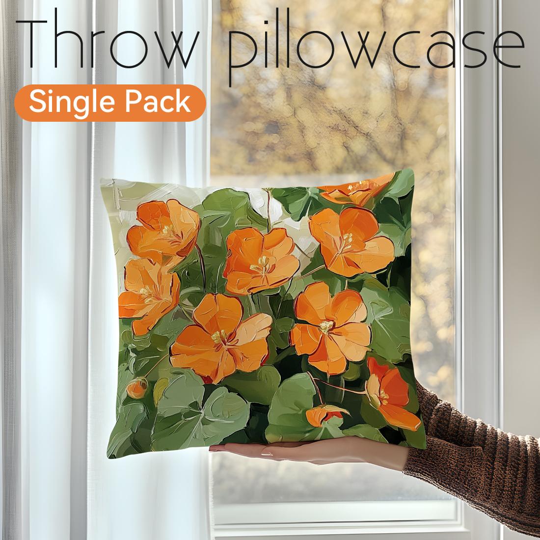 Jmg Clothing Unisex 1Pcs Oil Painting Style Flowers Pillowcase Square Bedroom Cushion Covers Zipper Living Soft Home Comfortable Decor 45X45cm