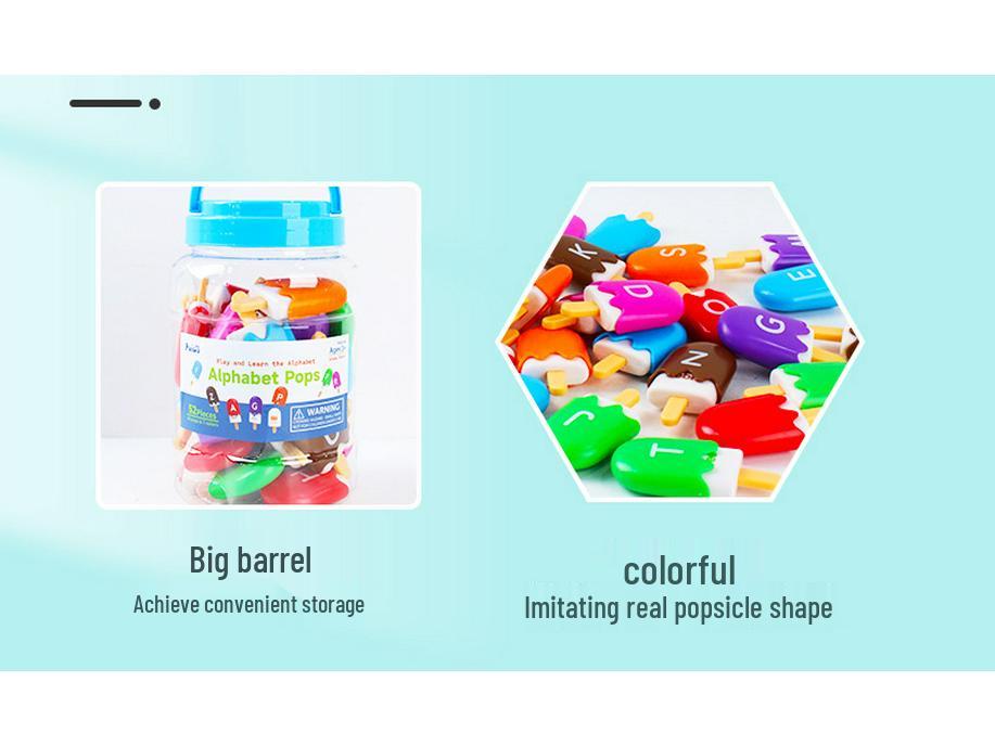 Bai Guo Early Learning Ice Cream Popsicle Set - 26 Letter & Number Matching Montessori Aids for Kindergarten