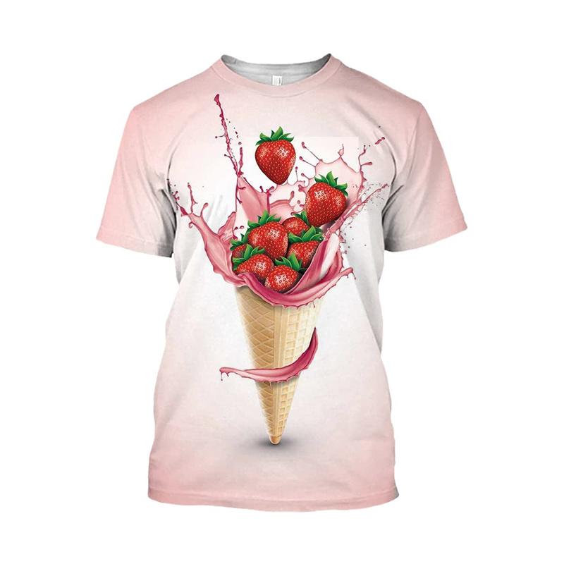 Ice Cream 3D Print T-Shirt Men Strawberry Chocolate Graphic T Shirt Unisex Funny Food Casual Short Sleeve Tops Cartoon Tee Shirt