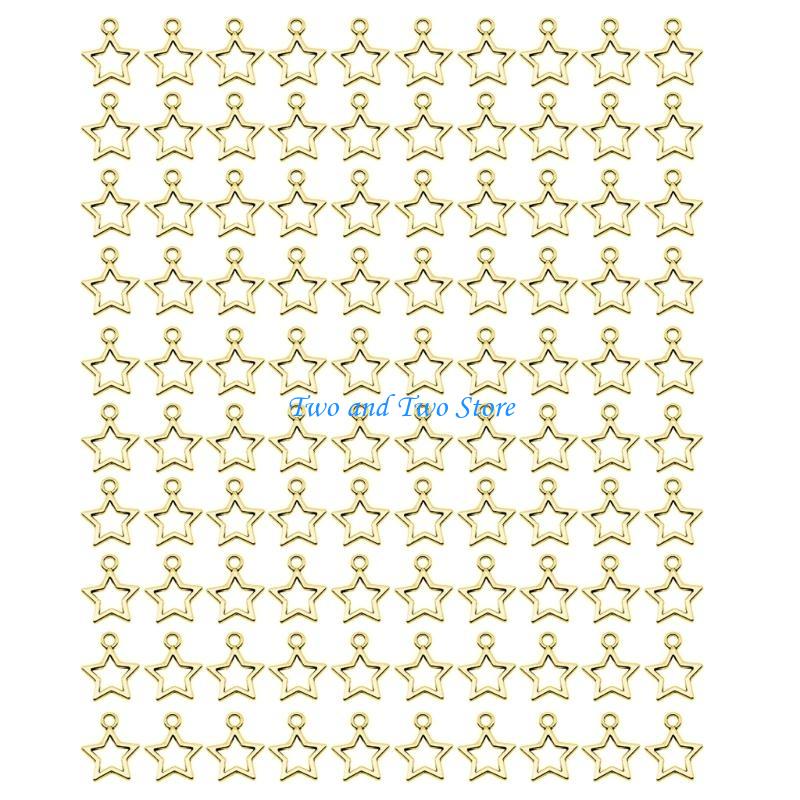 HX6F 100 Pcs Five-Pointed Star Pendants Hollow Star Hang Tags Alloy Earrings Clip Jewelry Necklace Pendant DIY Accessories золотой