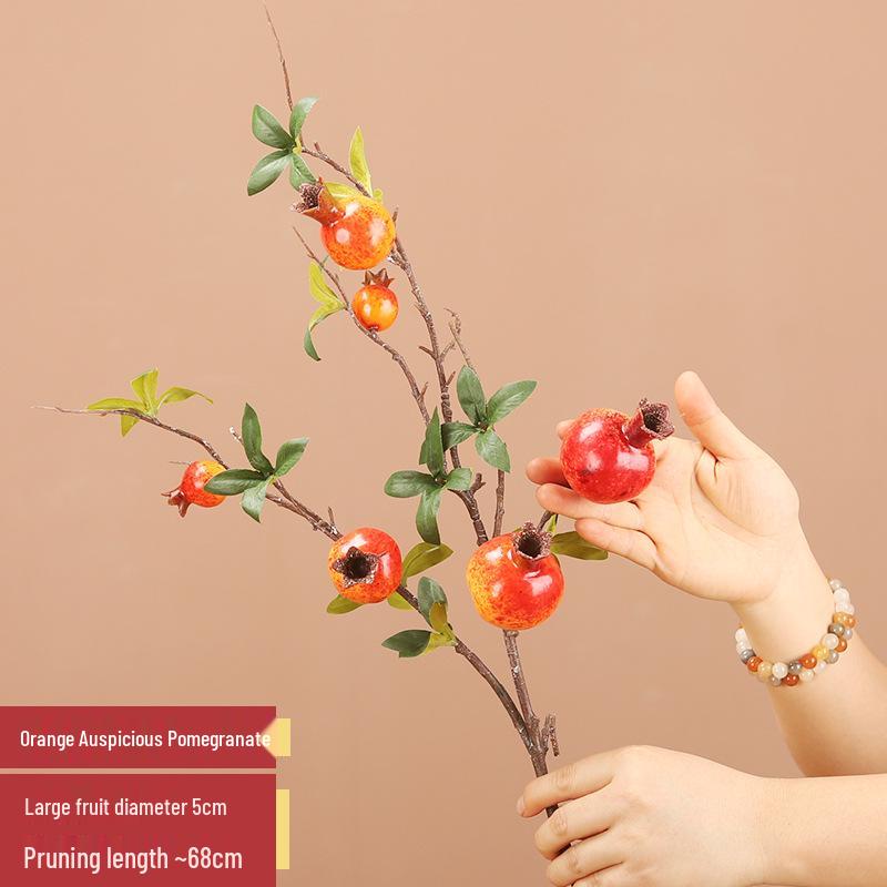 Artificial Pomegranate Persimmon Branch: Red Berry Fruit for Living Room or Entrance Hall Decoration - Chinese Style