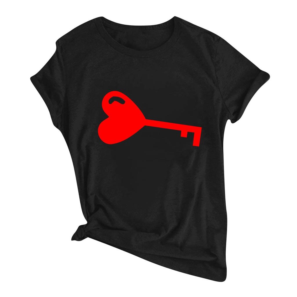 Męska luźna koszulka z okrągłym dekoltem i krótkim rękawem, z nadrukiem na Walentynki