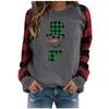 Damenmode Plaid Patchwork Weihnachtsdruck Rundhals Langarm T-Shirt Top