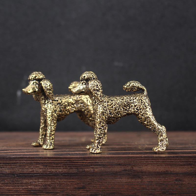 1pcs Solid Brass Poodle Dog Small Brass Crafts Ornament Brass Teddy Dog Crafts Desktop Brass Tea Pet Men's Keychain Pendant