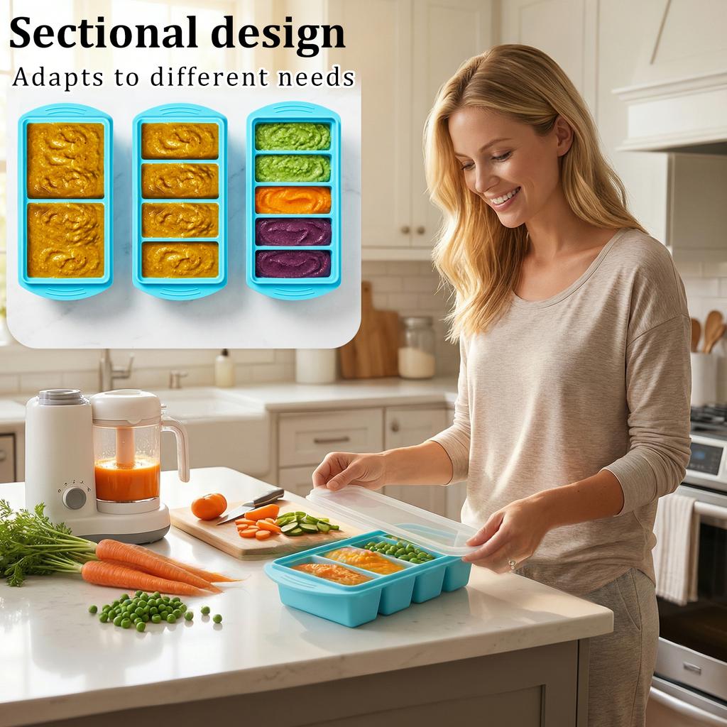 2/4/6 Grid Big Ice Tray Mold Silicone Freezer Tray with Lid Fridge Food Soup Storage Box Ice Tray Mold Ice Blocks Maker Model