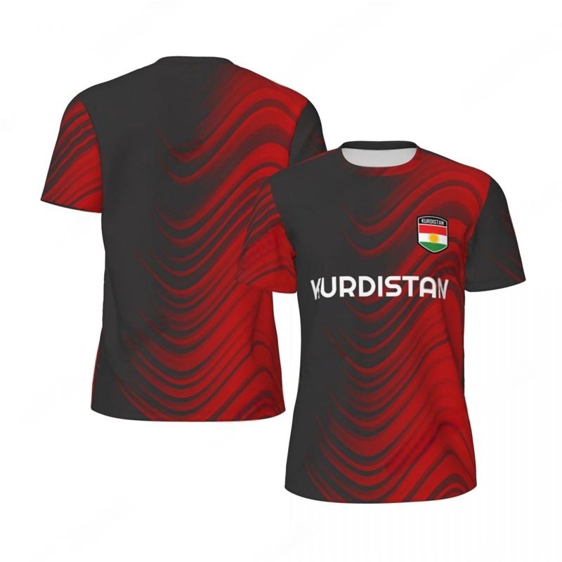 KURDISTAN Stampa 3D Sportiva Asciugatura Rapida Traspirante Maglietta da Uomo Abbigliamento Estivo a Manica Corta Maglia da Calcio per Esterno Maglia da Tifoso di Club