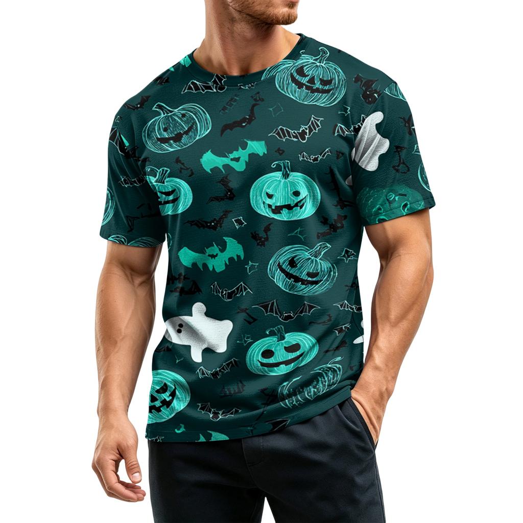 Men's Lightweight Quick-Dry Mesh Short Sleeve Round Neck T-Shirt with Halloween Print