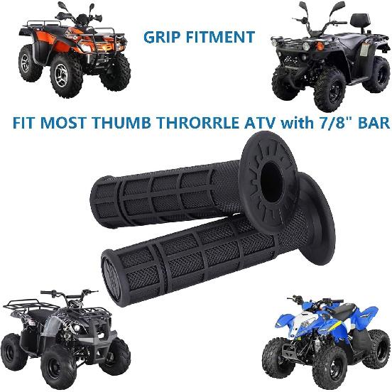 ATV Hand Grips 7/8" Soft Rubber Grip Compatible With ATV Arctic Cat Suzuki Yamaha Kawasaki Honda 400Ex -Black