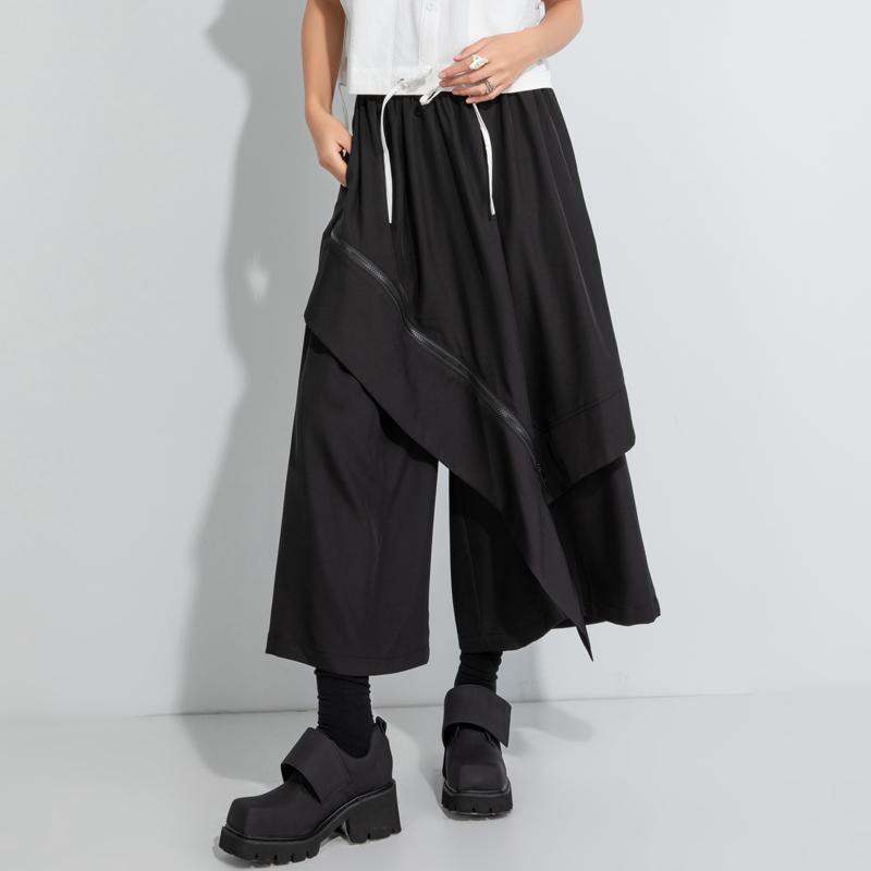 Black Plus Size Spring Summer Autumn High Waist Wide Leg Skirt Pants Women Loose Casual Trousers