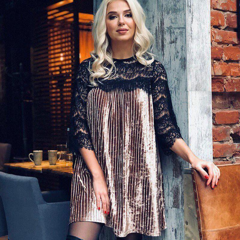 Elegant Women's Fashion Sexy Bodycon Lace Stitching Pleated Solid Color Midi Dress For Any Occasion