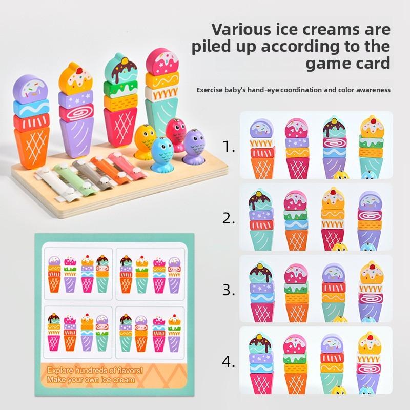 Toy Wooden Ice Cream Fishing Piano Playing Toys For Kids Educational Play